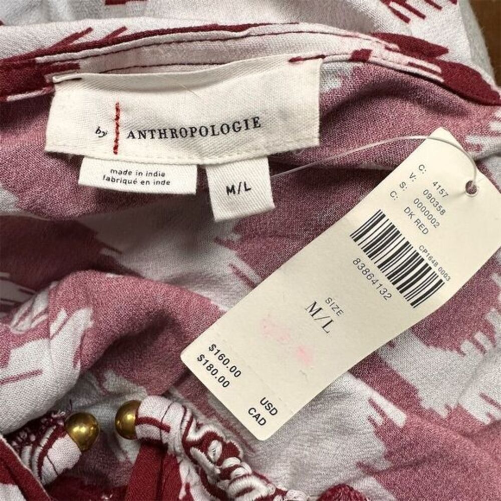 NWT Anthropologie Women's Red Printed Front Ring Kaftan Cover Up Kimono Size M/L - Picture 9 of 10